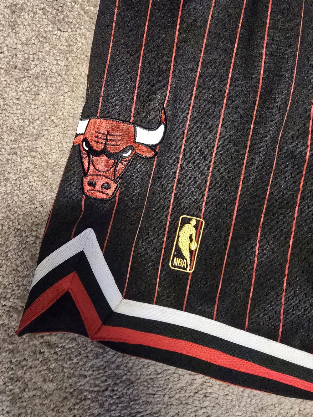 Mitchell & Ness Black with Red Pinstripe Chicago Bulls Athletic Shorts - Picture 3 of 5